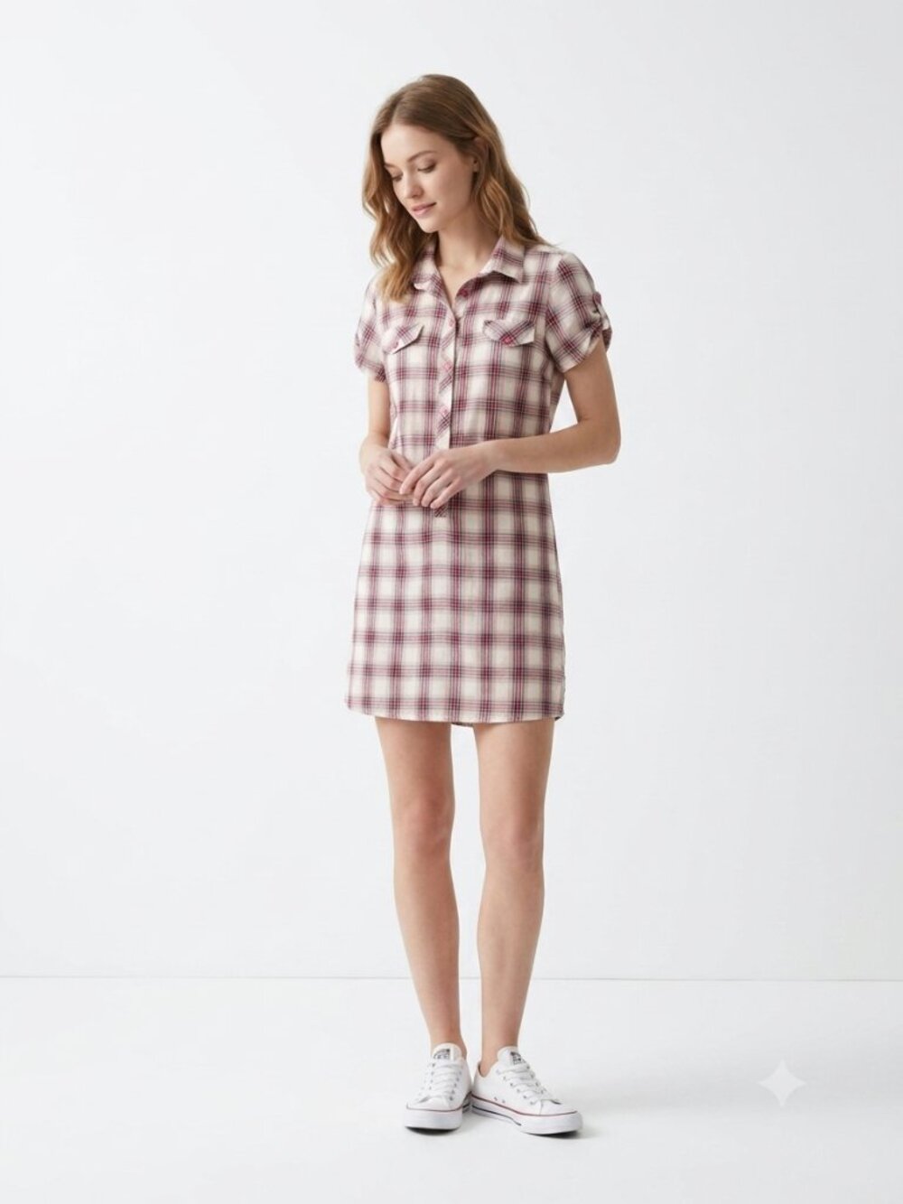 Lei Shirt Dress Plaid Pink Casual Grunge Skater Girl L